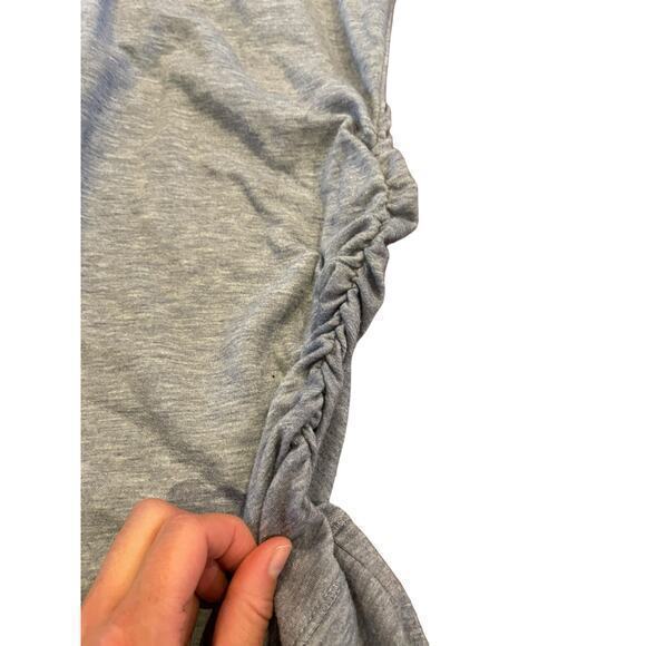 Femme Maternity Cowl‎ Neck Drawstring Heathered Blue Pullover Top Side Ruching - Picture 3 of 6